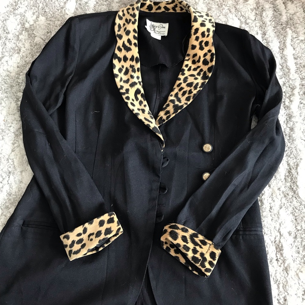Jeffrey & Dave Black Leopard Double Breasted Blazer